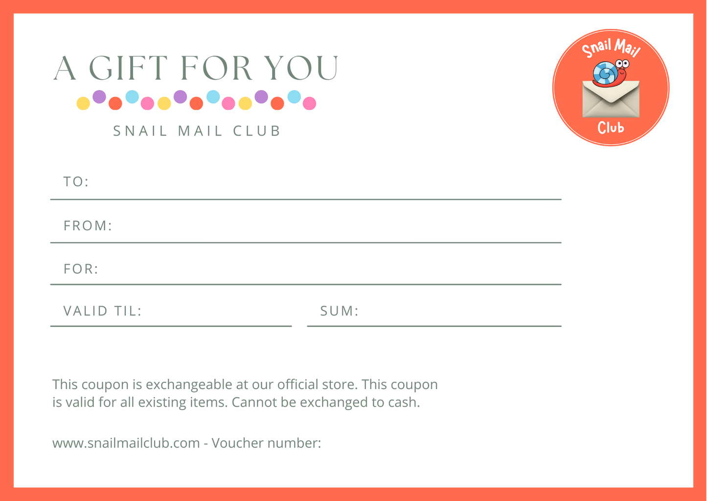Snail Mail Club - Gift Card For 6 or 12 months subscription. - Stationery letters
